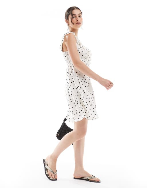 New Look - Vestito corto bianco a pois con volant sul collo, 2 di 4