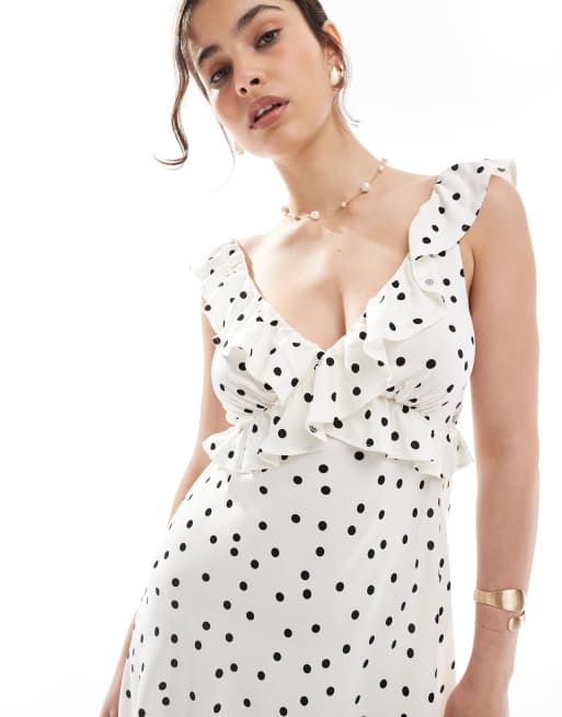 New Look - Vestito corto bianco a pois con volant sul collo, 3 di 4