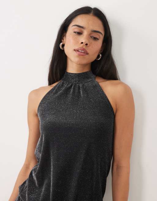 New Look vestito corto con glitter, allacciato al collo, nero, 4 di 4