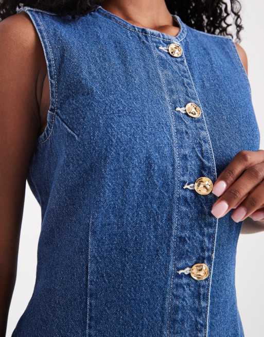 New Look - Vestito corto in denim blu stretto in vita, 4 di 4