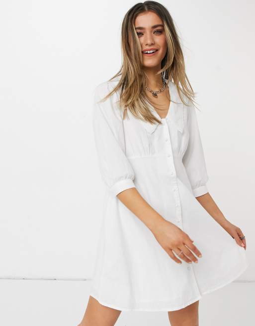 New Look - Vestito corto in popeline bianco con colletto e bottoni, 4 di 4