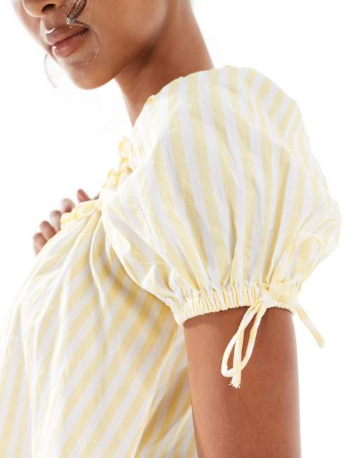New Look - Vestito corto in popeline giallo a righe con scollo squadrato, 2 di 4