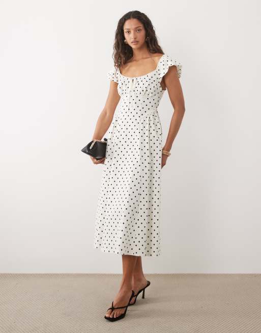 New Look - Vestito corto milkmaid color panna a pois