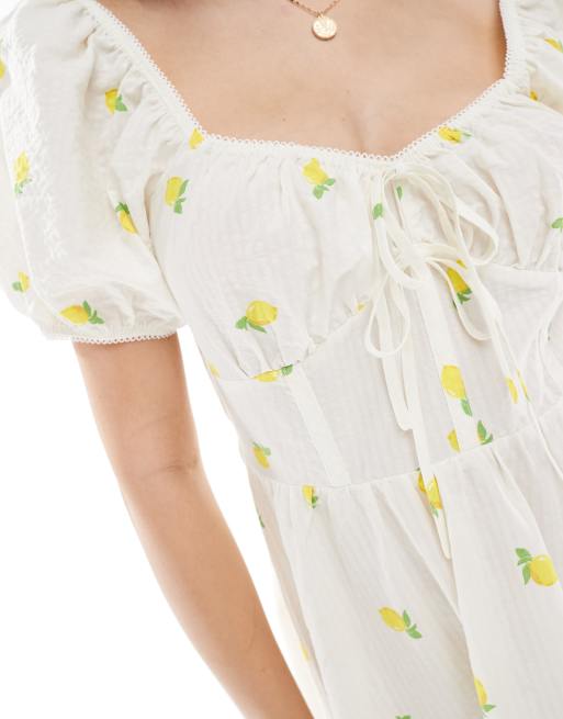 New Look - Vestito corto milkmaid con stampa di limoni, 2 di 4