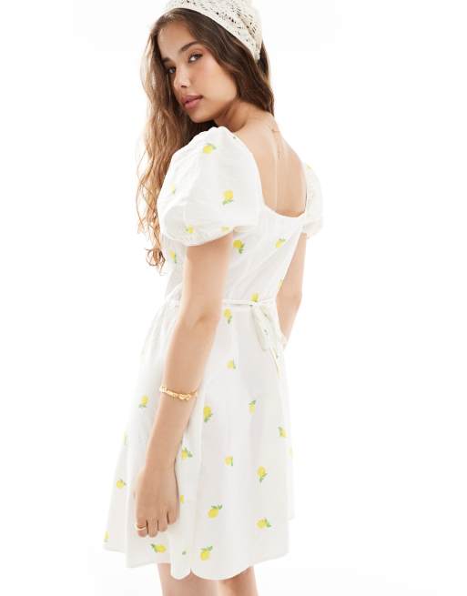 New Look - Vestito corto milkmaid con stampa di limoni, 3 di 4