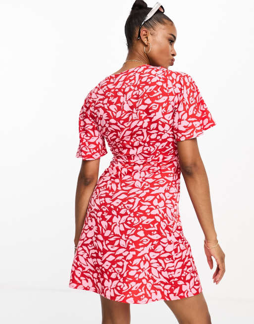 New Look - Vestito da giorno corto rosso e rosa a fiori, 3 di 4