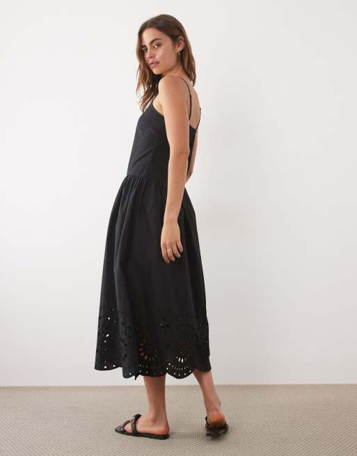 New Look - Vestito grembiule midi in pizzo nero, 4 di 4