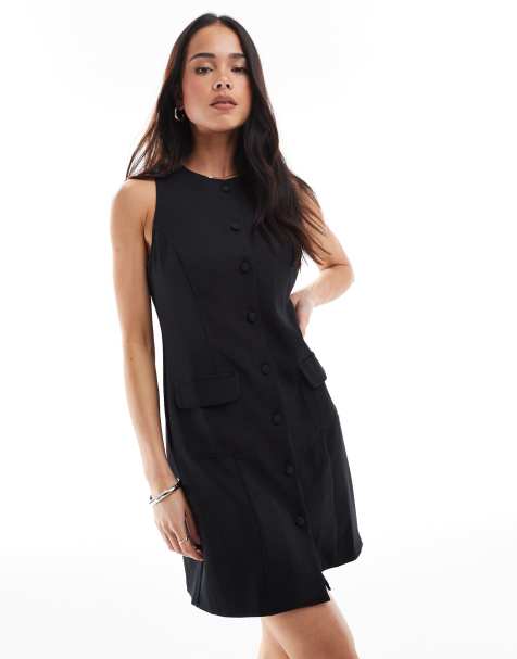 New Look - Vestito grembiule nero sartoriale con bottoni sul davanti - view 1