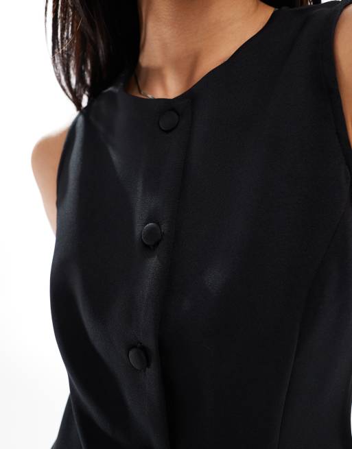 New Look - Vestito grembiule nero sartoriale con bottoni sul davanti, 2 di 4