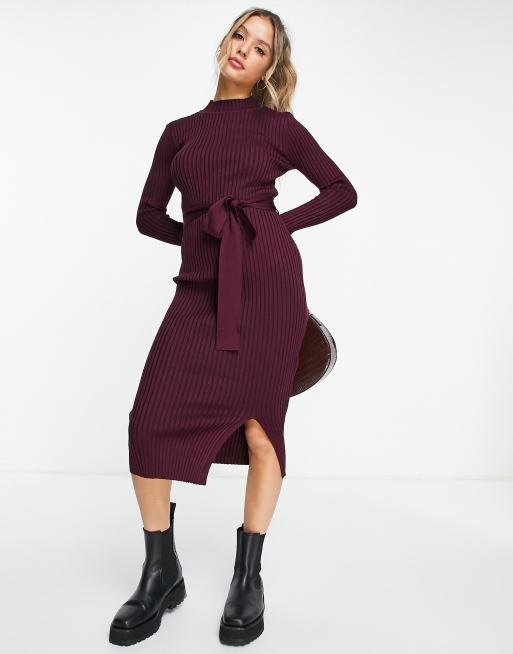 New Look - Vestito in maglia allacciato in vita bordeaux