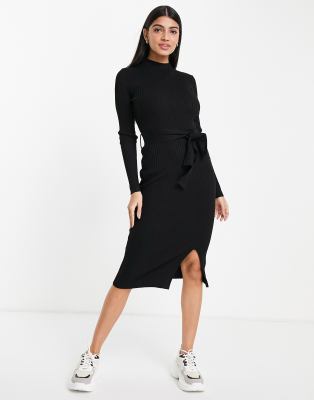 New Look - Vestito in maglia allacciato in vita nero