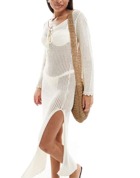 New Look - Vestito lungo bianco a maniche lunghe con apertura a goccia - view 1