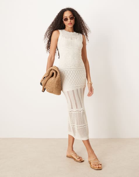 New Look - Vestito lungo in maglia all'uncinetto crema - view 1