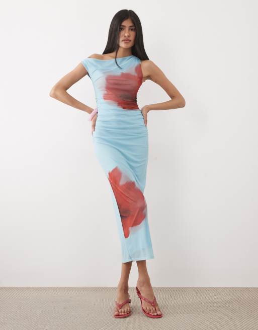 New Look - Vestito lungo in rete blu a fiori con spalle scivolate, 2 di 4