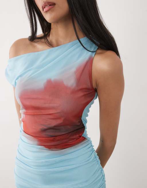 New Look - Vestito lungo in rete blu a fiori con spalle scivolate, 3 di 4
