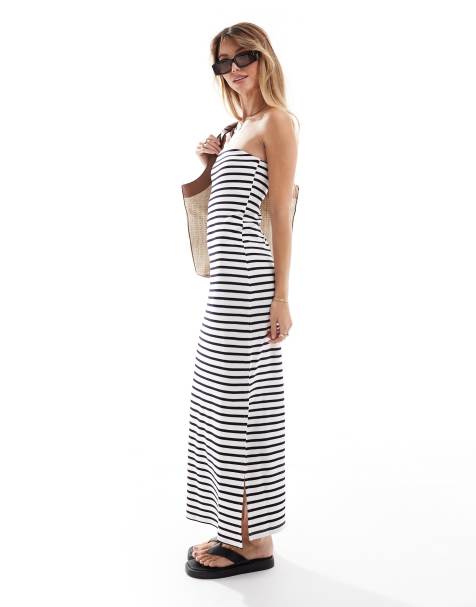 New Look - Vestito midi a fascia bianco a righe - view 1