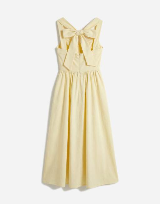 New Look - Vestito midi allacciato al collo in bengalina giallo, 6 di 7