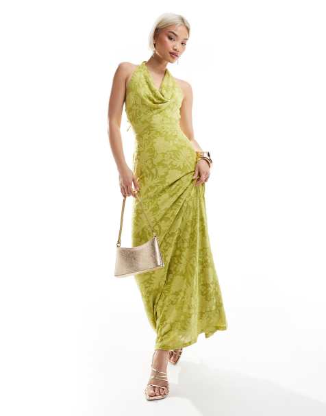 New Look - Vestito midi allacciato al collo verde acceso jacquard - view 1