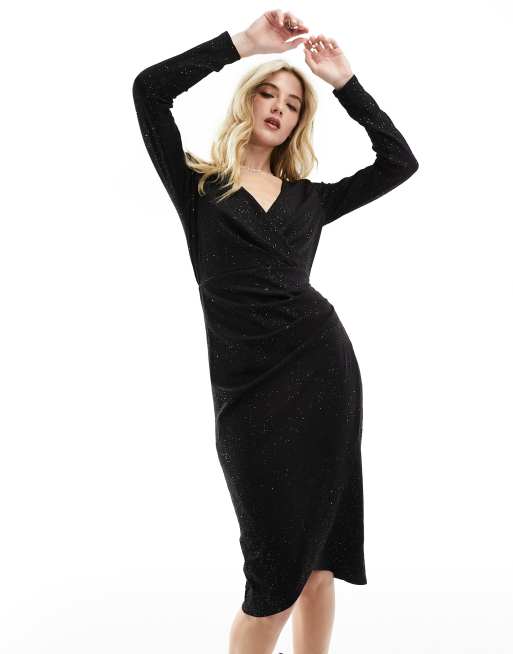 New Look - Vestito midi arricciato ai lati nero glitterato, 2 di 4