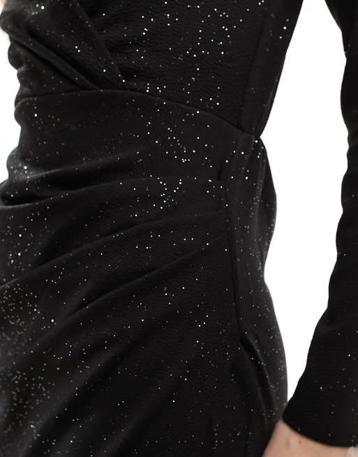 New Look - Vestito midi arricciato ai lati nero glitterato, 3 di 4