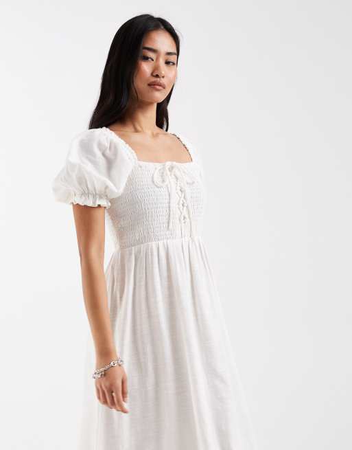 New Look - Vestito midi arricciato allacciato sul davanti bianco, 2 di 4