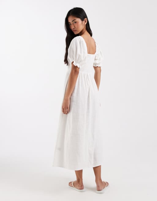 New Look - Vestito midi arricciato allacciato sul davanti bianco, 4 di 4