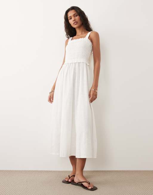 New Look - Vestito midi arricciato allacciato sul retro bianco, 2 di 4