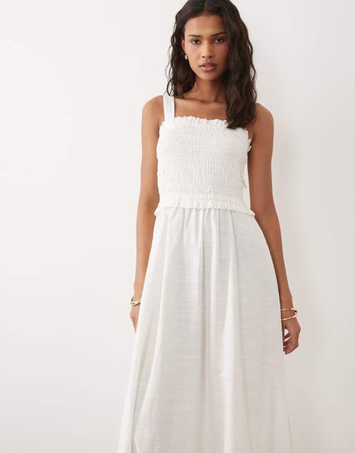 New Look - Vestito midi arricciato allacciato sul retro bianco, 3 di 4