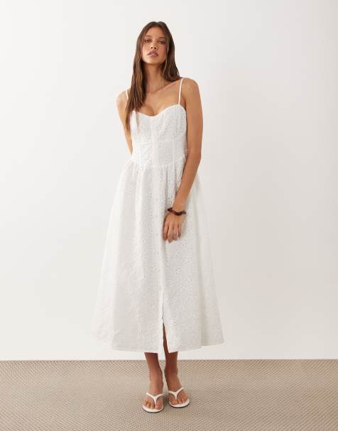 New Look - Vestito midi in pizzo bianco con dettaglio stile corsetto - view 1