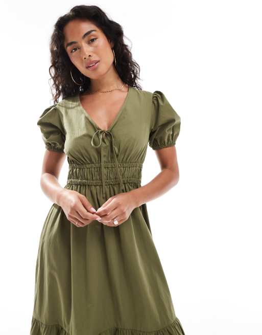 New Look - Vestito midi in popeline kaki, 2 di 4