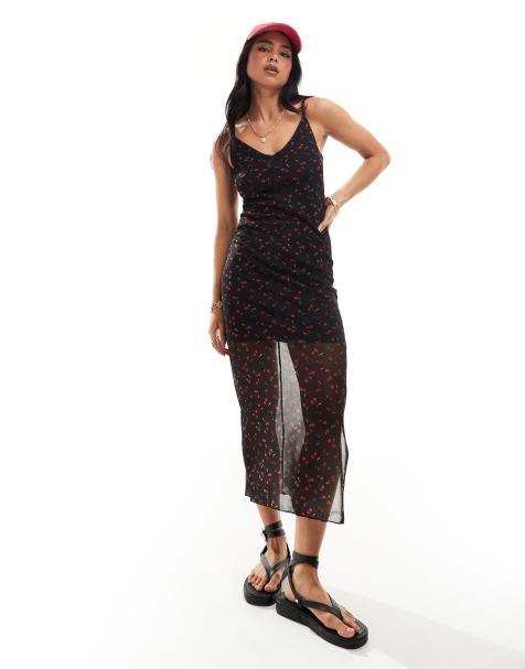 New Look - Vestito midi in rete con spalline sottili e ciliegie - view 1