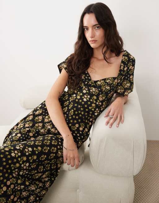 New Look - Vestito midi nero a fiori con scollo a cuore, 2 di 4
