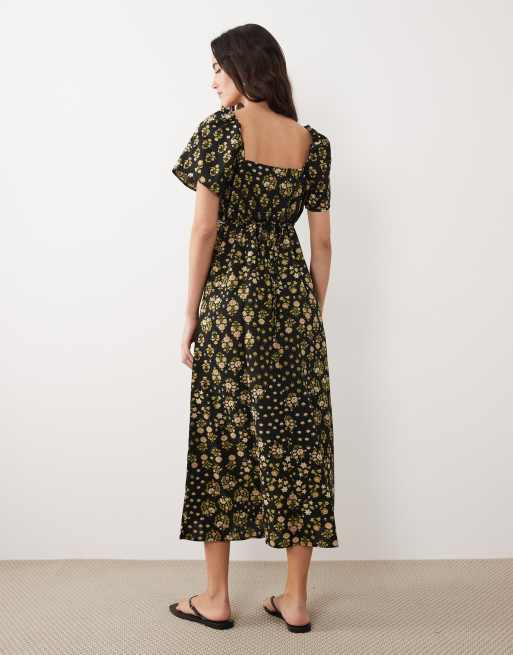 New Look - Vestito midi nero a fiori con scollo a cuore, 3 di 4