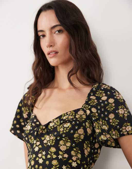 New Look - Vestito midi nero a fiori con scollo a cuore, 4 di 4