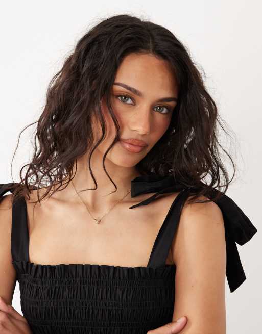New Look - Vestito midi nero arricciato con spalline annodate, 3 di 4