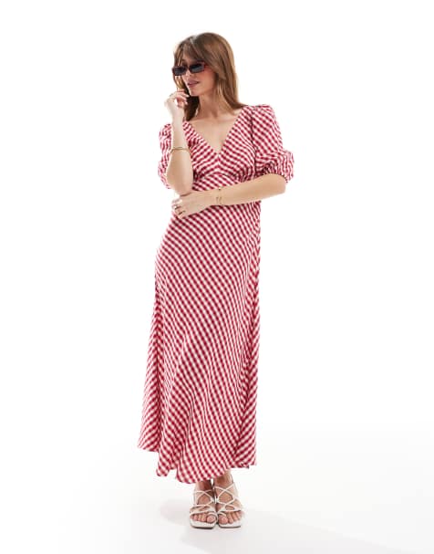 New Look - Vestito midi rosso a quadretti allacciato sul retro - view 1