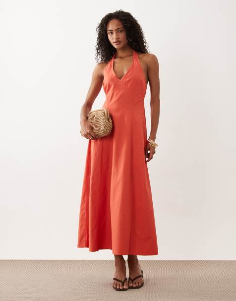 New Look - Vestito midi rosso allacciato al collo con cuciture a vista - view 1