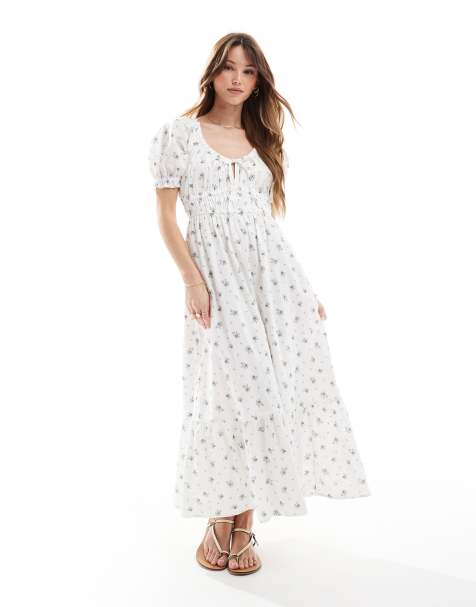 New Look - Vestito midi stile milkmaid bianco a fiori - view 1