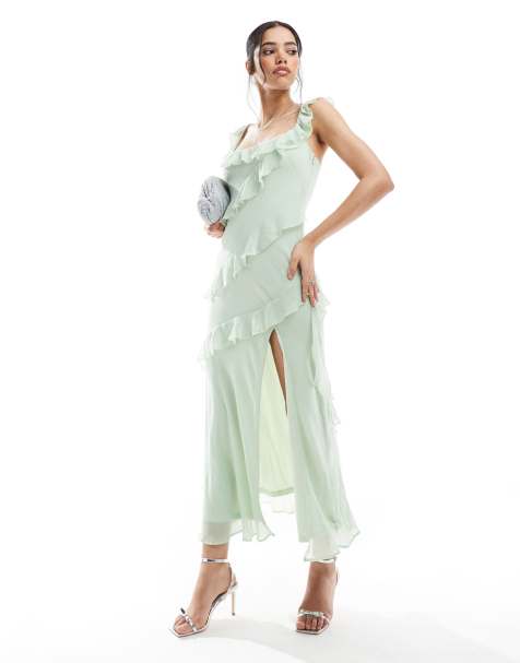 New Look - Vestito midi verde con volant e fondo asimmetrico - view 1