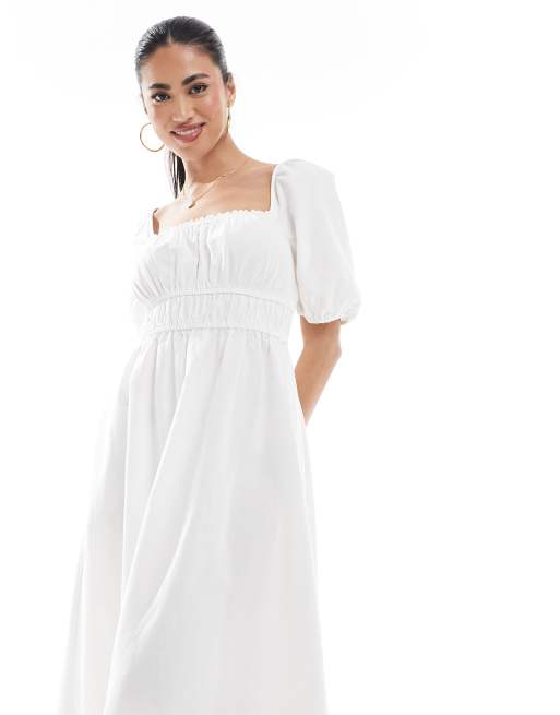 New Look - Vestito milkmaid bianco con maniche a sbuffo, 2 di 4