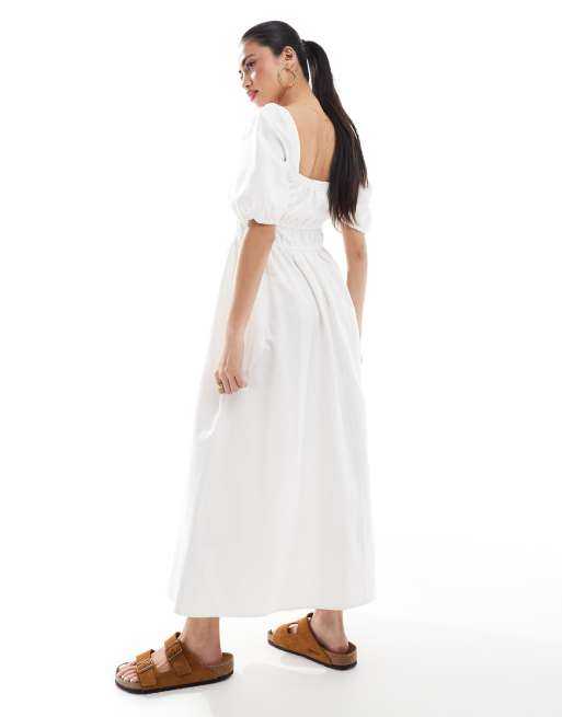 New Look - Vestito milkmaid bianco con maniche a sbuffo, 4 di 4