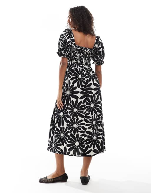 New Look - Vestito milkmaid nero a fiori con maniche a sbuffo, 3 di 4