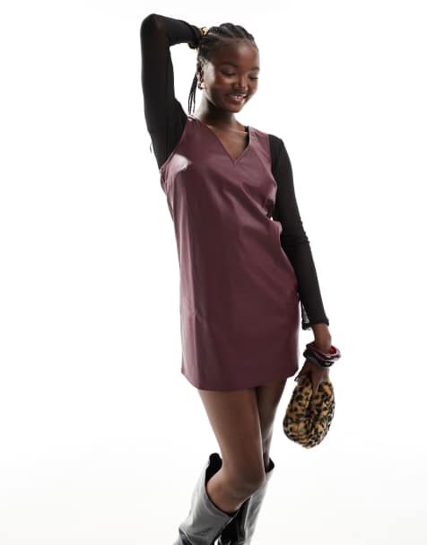 New Look - Vestito scamiciato corto in similpelle PU bordeaux - view 1