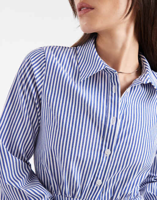 New Look - Vestito skater corto stile camicia blu a righe, 4 di 4