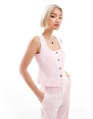 Veston d'ensemble en lin à encolure carrée - Rose 38