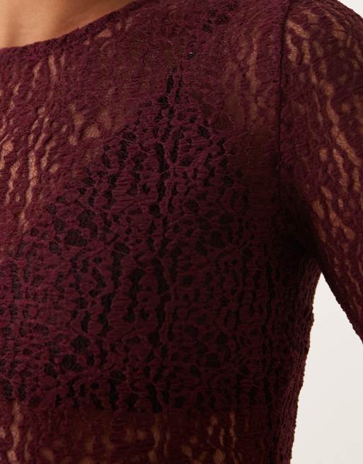 New Look – Vinröd body med rund halsringning i spets, 4 av 4