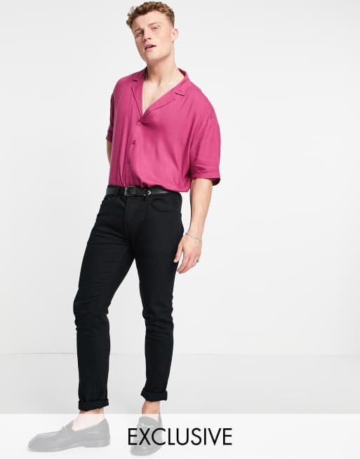 New Look – Vinröd skjorta med kort ärm och platt krage