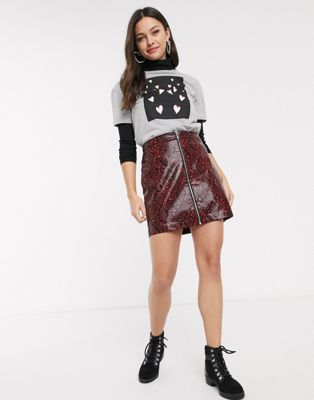 New Look vinyl snake zip mini skirt in red pattern | ASOS