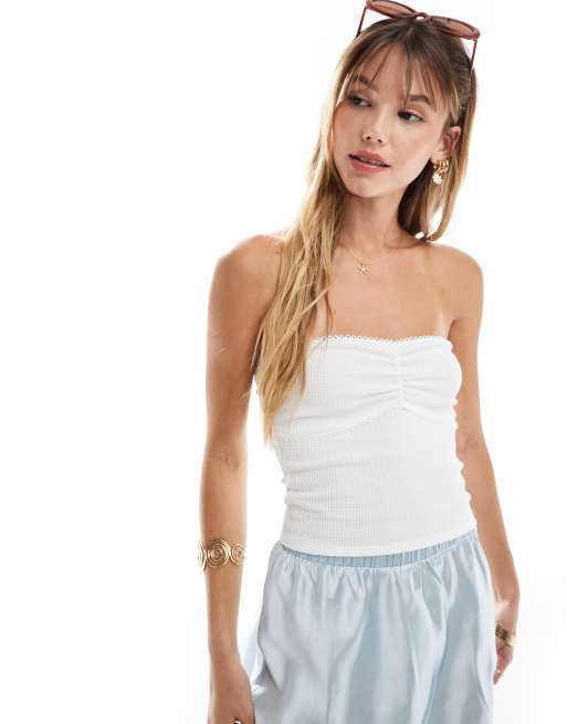 New Look – Vit bandeau-topp i pointelle