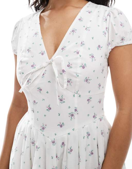 New Look – Vit, blommig tea-klänning med korsett, 3 av 4